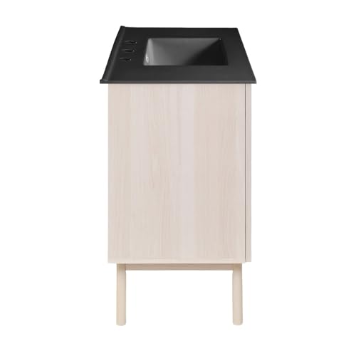 Image of Swiss Madison Classe 36 in. White Oak Bathroom Vanity with Black, 3-Hole Ceramic Sink Top