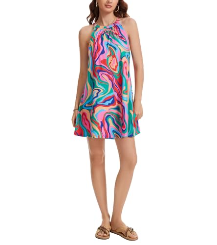 Image of ANYFITTING Summer Dress with Built in Bra Casual Beach Sundress Flowy Halter Mini Short Dresses for Women 2026