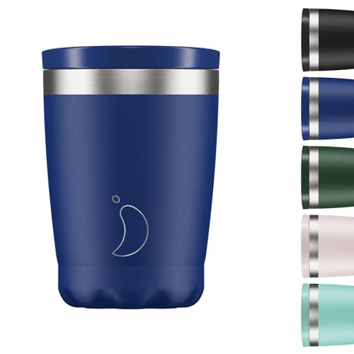 Chilly's Tazza Termica da Caffè - Tazzine da Caffè con Coperchio e Doppio Fondo - Acciaio Inox - Blu Matte, 340ml