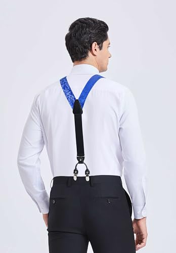 Image of HISDERN Suspenders for Men Paisley Floral Bow tie Suspender Pocket Square Sets Adjustable Y Shape 6 Clips Wedding Braces
