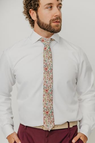 Image of DAZI Men's Skinny Tie Floral Print Cotton Necktie, Great for Weddings, Groom, Groomsmen, Missions, Dances, Gifts.