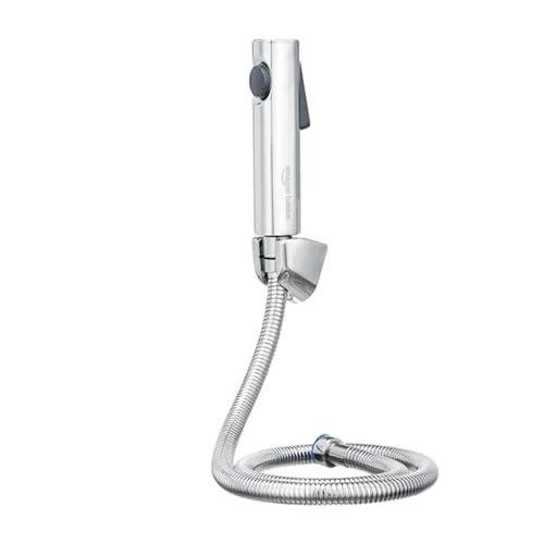 Image of Amazon Basics Health Faucet for Bathroom, Chrome Coated ABS Plastic Body with 1 Meter Stainless Steel Flexible Hose Pipe and Wall Hook, Silver, Jet Spray for Toilet