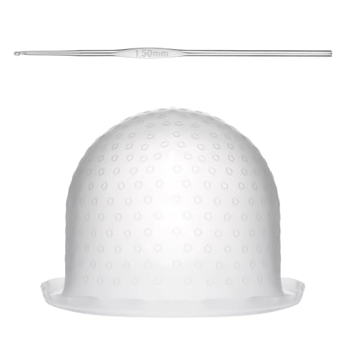 LIQWEI Punched Silicone Highlight Hair Cap with Needle, Professional Reusable Highlighting Poked Hole Caps with Hooks for Color Hair Salon Hairdressing Dyeing Staining Tools for Women Men