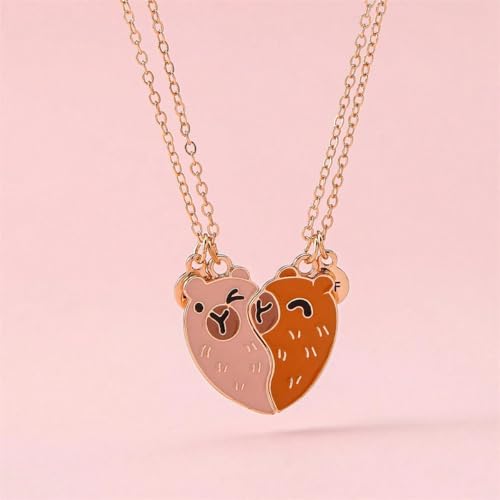 Best Friend Necklace for 2, Split Heart Capybara Matching Friendship Jewelry for Women Bestie3