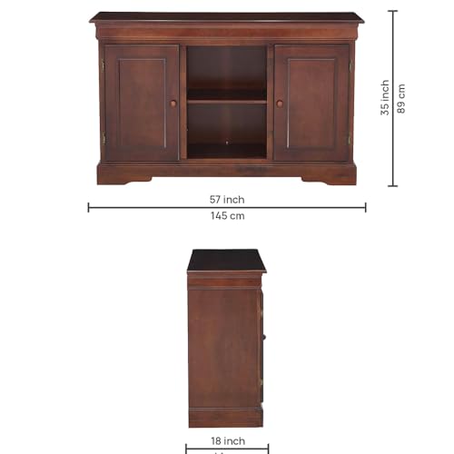 Image of Royaloak Texas American Wooden Side Board | Solid Wood Veneer | Beveled Top Design | Ample Storage | Telescopic Channels | Wooden Knobs | Classic Design | American Collection