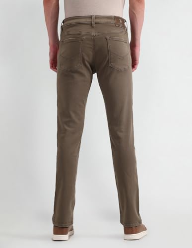 Image of Men's Light-Brown Solid Mid Rise Dark Button Stretchable Cotton 1050 Men's Jeans (UDJEN1290 Light-Brown 30)