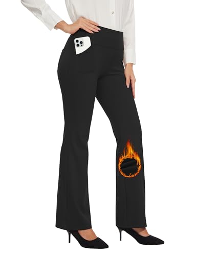 Desol Thermohose Damen, Bootcut Yogahose Hosen Damen mit Innenfleece, Fleecegefüttert Schlaghose mit 4 Taschen, Winter Sporthose Lang, Hohe Taille Stretch warme Jogginghose