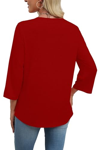 Image of WIHOLL 3 /4 Length Sleeve Womens Tops Boho V Neck Lace Shirt Trendy Blouses Dressy Casual Vacation Clothes S-3XL