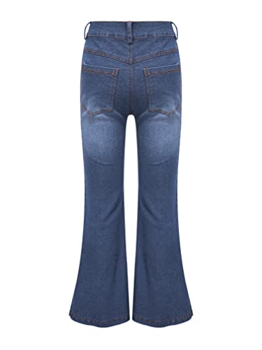 easyforever Kids Girls Flare Jeans Elastic High Waist Fitted Bell Bottom Denim Pants Slit Hem Distressed Denim Trousers4
