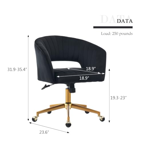 Image of Eifizek Velvet Home Office Desk Chair with Wheels, Modern Adjustable Rolling Chair with Back, Swivel Vanity Chair for Bedroom, Office, Vanity Study (Black)