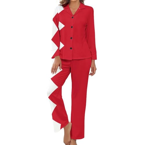Pyjama femme chic motif Bahreïn ensemble de nuit satiné à revers et boutons