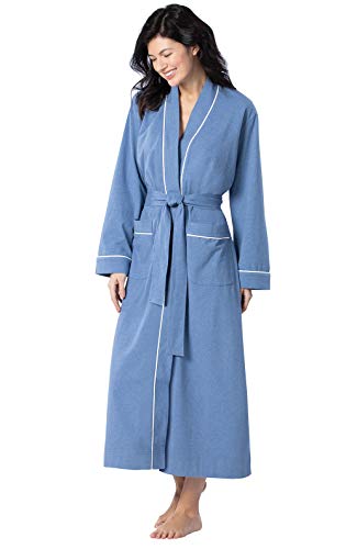 PajamaGram Soft Cotton Womens Robes - Long Bathrobes for Women, Blue, L /