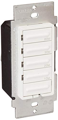Leviton LTT60-1LW Decora 600W Incandescent/5A Resistive 10-20-30-60 Minute Preset Countdown Timer, Single Pole, White