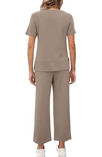 Image of XIEERDUO Women's Side Slit Lounge Sets 2026 Fashion 2 Piece Travel Outfits Cozy Loungewear Wide Leg Tracksuits S-3XL