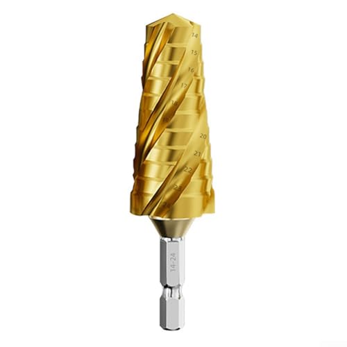 Besttoolifes Broca escalonada para metal y madera, cortador de cuatro agujeros de acero de alta velocidad para acero inoxidable y metal duro, tamaños de 14-24 mm y 24-32 mm, dorado negro (oro 14-24 mm