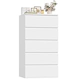 FOREHILL Kommode weiß mit 5 Schubladen Schubladenschrank schmal für Schlafzimmer Flur Wohnzimmer 55x33x100cm
