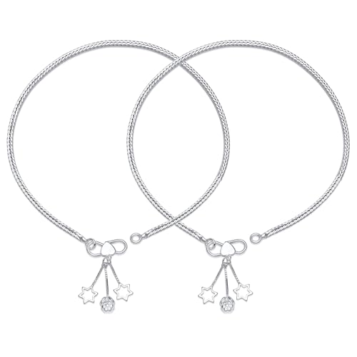 Image of TRUESILVER ACPL 925 Sterling Silver Anklets for Women & Girls | BIS Hallmarked Modern Designer Anklet | Stylish Silver Jewelry for Wedding Bridal Everyday Wear (Pair)