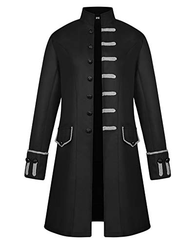 GladiolusA Chaquetas De Abrigo Largo De Estilo Victoriano Gótico Steampunk para Hombres Uniforme Chaqueta Negro M
