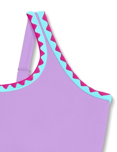 Image of Qaoerde Girls Swimsuit One Piece Swimsuits Solid Color Bathing Suit Colorful Contrast Trim Adjustable Straps Swimwear 9-16Y