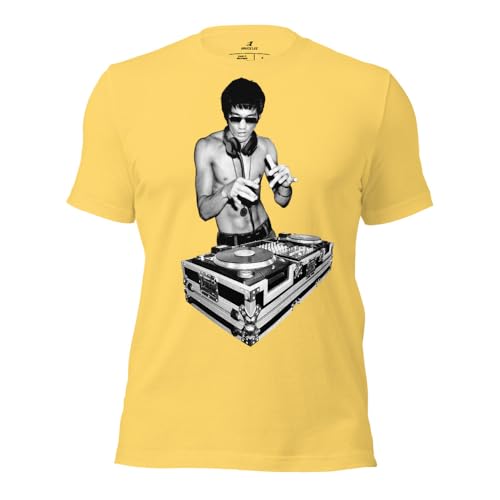 Bruce Lee DJ Dragon Short Sleeve Unisex T-Shirt Yellow
