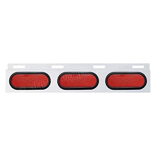 Image of UNITED PACIFIC 63710 Mud Flap Hanger, Mud Flap Plate, Top, Stainless, with Three 19 LED 6 inch Oval Lights & Grommets, Red LED /Red Lens