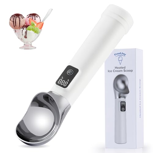 Electric Heated Ice Cream Scoop, Kitchen Gadget with Digital LED Temperature Display for Easy Scooping Rechargeable Scooper Dessert Server 5000mAh USB Powered IP67 Waterproof Kitchen Tool 2 Oz Max70°C