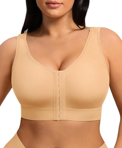 Image of FeelinGirl Mastectomy Bras for Women Compression Post Op Surgery Bra Front Closure Surgical Recovery Everyday Bra