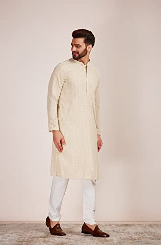 Image of Manyavar Men's Cotton Blend Self-Design Kurta Pyjama Set (2pcs)