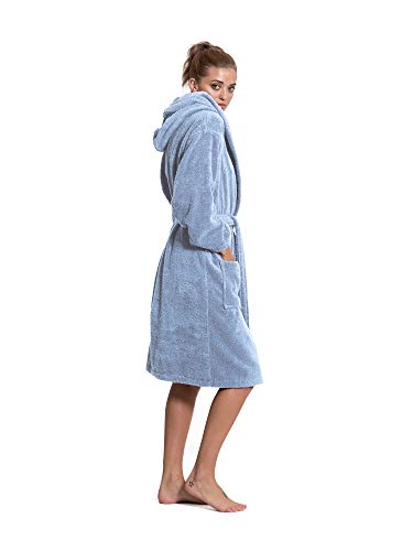 Turkuoise Women's Turkish Cotton Hooded Robe, Terry Hooded Bathrobe2