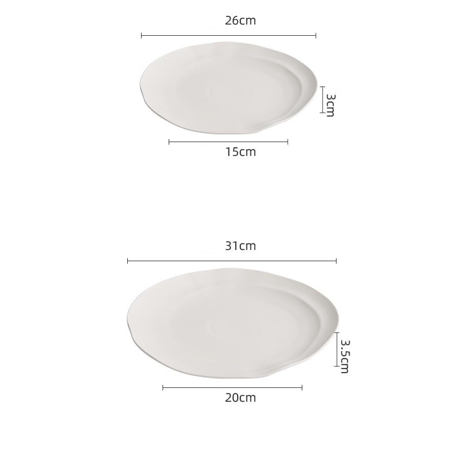 Platos de Cena platear Plana, platear Poco Profundo, hogar, Moderno, Sencillo, Occidental, platear de Carne, platear de Verduras, Hotel, platear Redondo Irregular Platos de Pasta(12-Inch)
