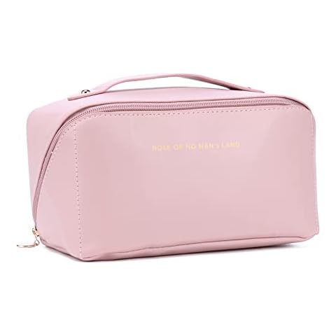 Large Capacity Travel Cosmetic Bag, Portable Makeup Bag Toiletry Bag Waterproof Leather Organizer Bags Multifunction Compartment Storage Case Skincare Bag for Women Girls Cover