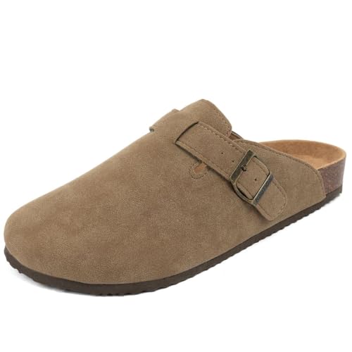 Nautica Women Mens Clogs Mules Vegan Suede Cork Footbed Buckle Sandals Comfort Potato Shoes with Arch Support (Faux Fur/Smooth)