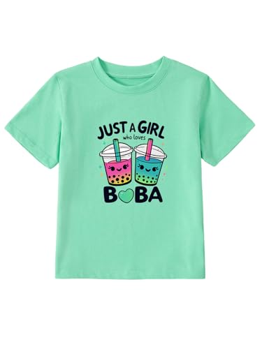 Girl's Cute Kawaii Boba Tea Short Sleeve Graphic T-Shirt