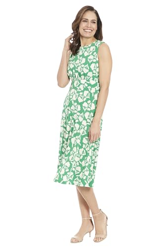 Image of London Times Women's Sleeveless Inset Waist Midi Fit and Flare Dress