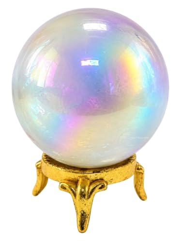 Image of Certified Angel Aura Quartz Crystal Ball for Meditation - Premium Crystal Vastu Items for Home and Feng Shui Items for Good Luck - Ideal for Pooja Supplies and Spiritual Practices (1.5 inch Inch)