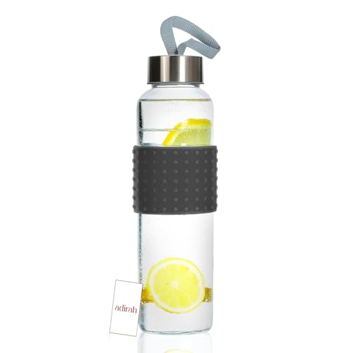 Adirah Borosilicate Glass Water Bottle 500ml Wide Mouth Design Durable & Thermal Shock Resistant Stylish & Functional Ideal for Hot & Cold Beverages and Gym Work or School Use BPA-Free