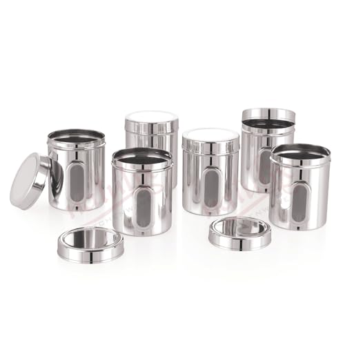 Image of NATULIX 2 Kg Stainless Steel Containers for kitchen with See Through Window | Kitchen Containers Set | Silver | Mirror Finish (2500ml - 6pcs) Food Grains Capacity - 2kg Approx