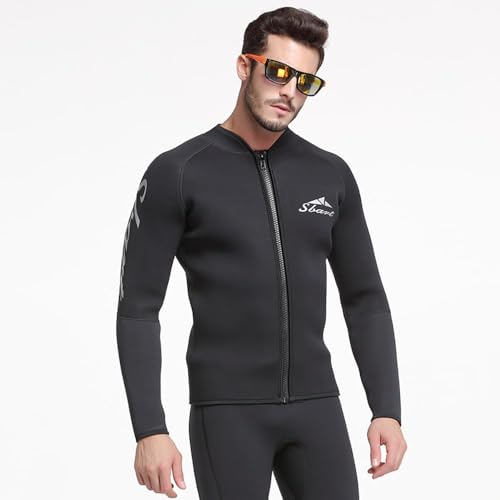 Sbart Premium Men\'s 3mm Neoprene Wetsuit Two Piece Top Jacket + Pants, Keep Warm & Comfy, Adult Men Full Body Wetsuit Diving Suit 2pc for Scuba Diving Snorkeling Surfing Paddling Swimming - Thumbnail 3