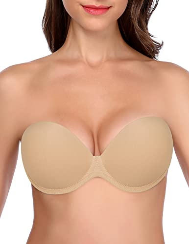 JOATEAY Strapless Backless Bra for Big Busted Women Sticky Invisible Underwire Bra Push Up Padded