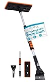 BIRDROCK HOME 36' Extendable Snow Pusher Brush & Detachable Ice Scraper for Cars | Aluminum Grip for Car, Truck, SUV | Safe on Auto Windshield & Windows | Wide Frost Remover for Semi & Small Vehicles