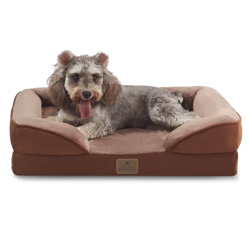 Image of Bedfolks Orthopedic Dog Bed Extra Small, Waterproof Dog Sofa Bed for Small Dogs & Cats, Egg Foam Pet Couch Bed with Removable Washable Cover and Nonslip Bottom, Brown