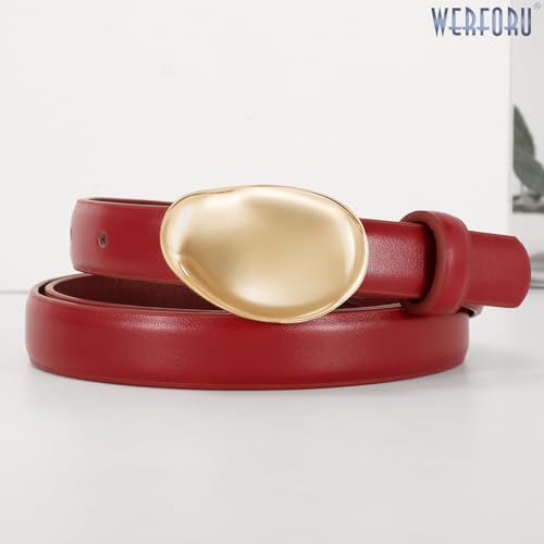 WERFORU Women Skinny Belts for Dress Jeans Ladies Thin Faux Leather Belt with Unique Gold Buckle,0.7" width4