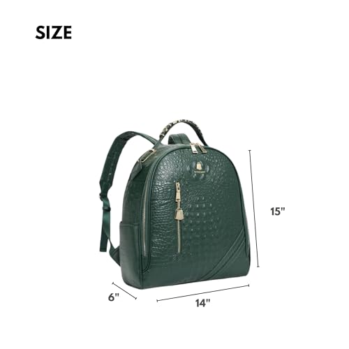 Image of Tote&Carry Apollo BFF Backpack for Women, Vegan Leather, Water-Resistant, Carry-On Luggage for Travel, Work & Daily Use (Alligator Skin, Emerald Green)