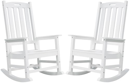 Image of Psilvam Outdoor Rocking Chairs Set of 2, Oversized Porch Rocker (White)