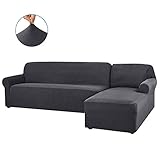 CHUN YI 2 Pieces L-Shaped Right Chaise Sofa Slipcovers Soft Jacquard Stretch Sectional Sofa Couch Cover Protector L Shape Corner Sofa Cover Set for Living Room(X-Large,Gray)