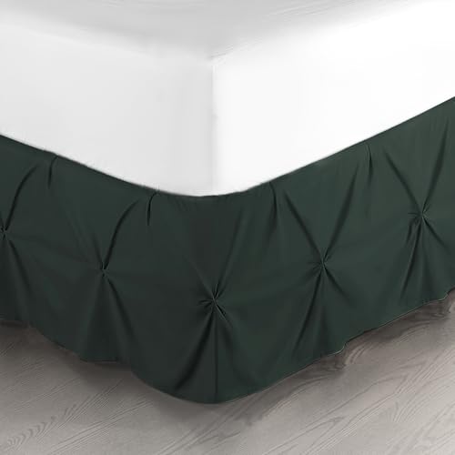 Image of Nestl Forest Green Bed Skirt Twin Size, Pinch Pleat Twin Bed Skirt, 14 inch Inch Drop Twin Bedskirt, Hotel Quality Forest Green Bed Skirts, Microfiber Bedskirt for Twin Bed, Forest Green Twin Bed Skirt