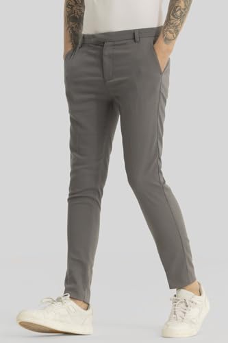 Image of SNITCH Yann Grey Plain Slim Fit Trousers