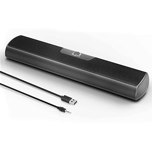 USB Computer Speakers, Wired Speakers USB Powered with 2 Diaphragms Soundbar 3.5mm Aux Input, Volume Control for PC, Desktop, Laptop, Phone (Black) Cover