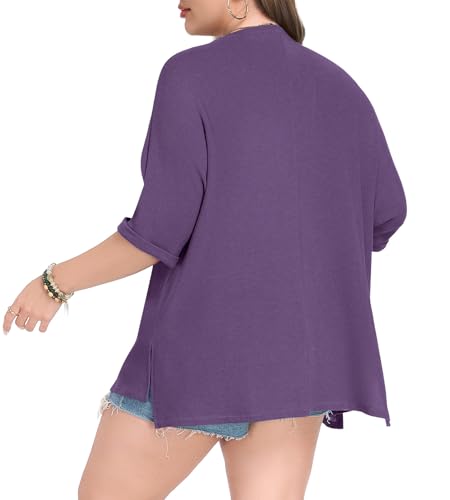 Image of Lastshe Womens Plus Size Cardigan Short Sleeve Lightweight Loose Cover Ups Open Front Sweaters Summer Cardigan