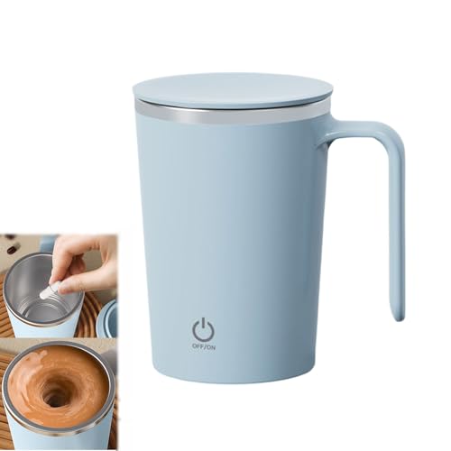 Inscrip Taza de café con agitación automática, 400 ml, recargable, de acero inoxidable, con tapa, para café, té, leche, cacao (azul)